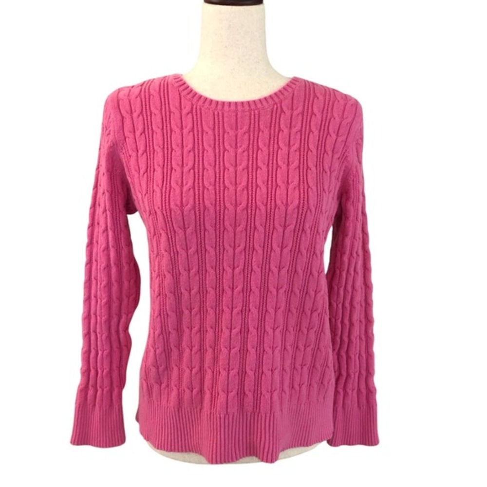 VTG Pink Cable Knit Sweater St Johns Bay‎ XL Preppy 90s Y2K Colorful Barbie